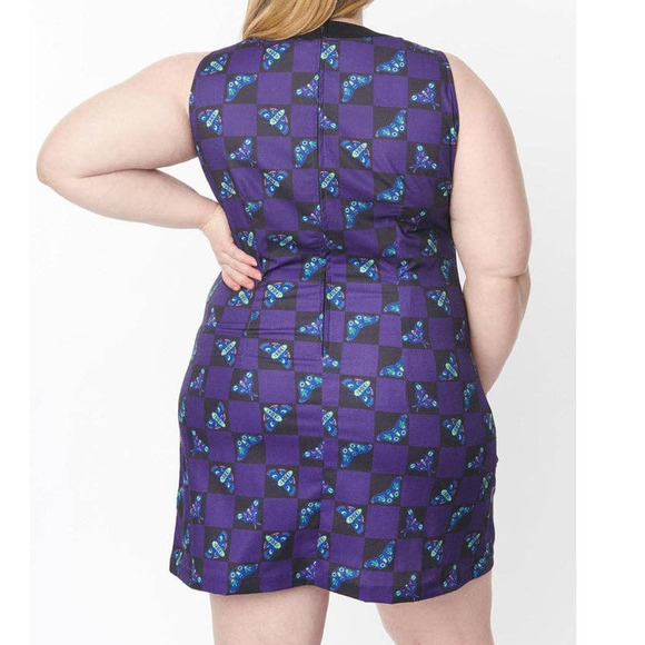 SMAK PARLOUR 2X Plus Purple Black Keyhole Retro Death Head Moth Dress NWT b96 - Picture 2 of 8